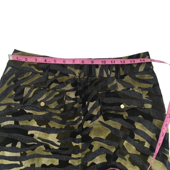 Express Mini Skirt Women Size 5/6 Green Black Animal Print Striped Camouflage - Picture 6 of 8